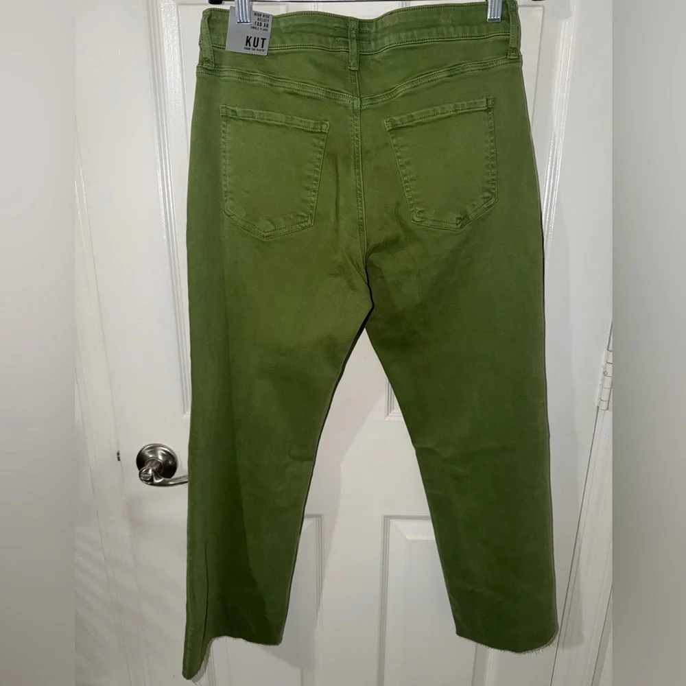 KUT From The Kloth Olive Green Cropped Jeans Raw Hem Women Size 8